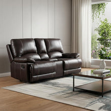 Load image into Gallery viewer, Faux Leather Love Seat Manual Reclining With Storage - Brown
