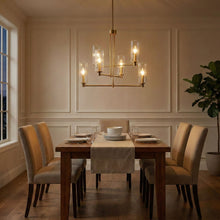 Load image into Gallery viewer, Timeless - 6 Lights Chandelier With Clear Ribbed Satin - Antique Brass / Clear / Gold
