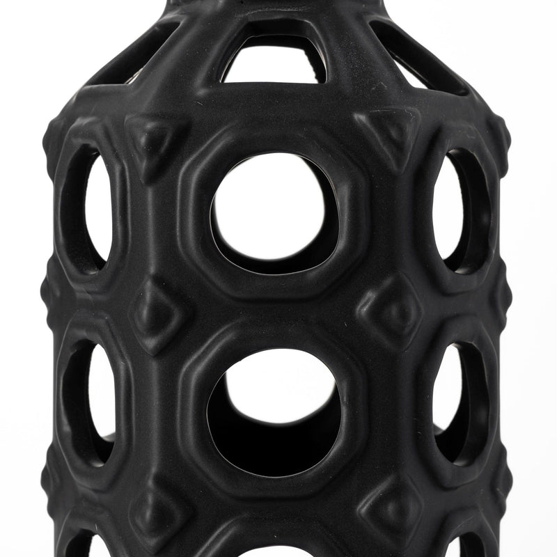 Pierced Geometric Cylinder Table Vase - Black