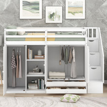 Load image into Gallery viewer, Loft Bed With 3 Shelves, 2 Wardrobes, 2 Drawers, Ladder Storage
