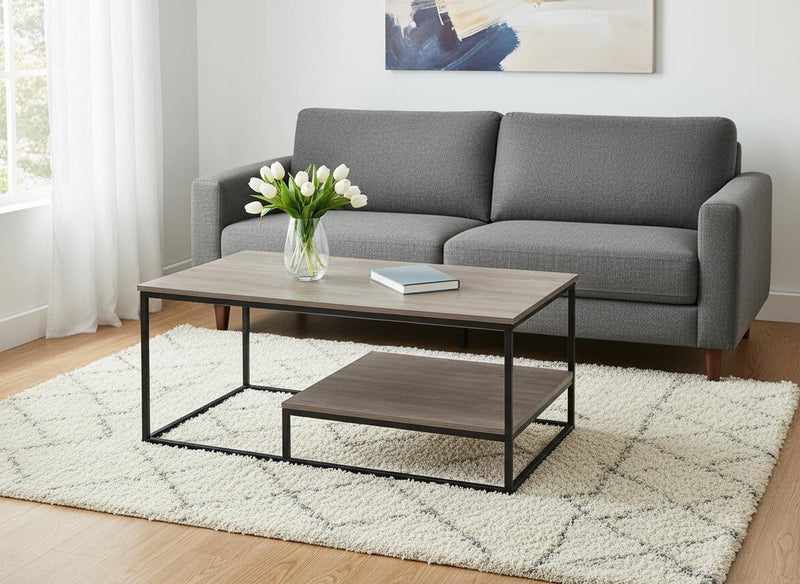 Metal Coffee Table With Shelf (Set of 3) - Taupe And Black