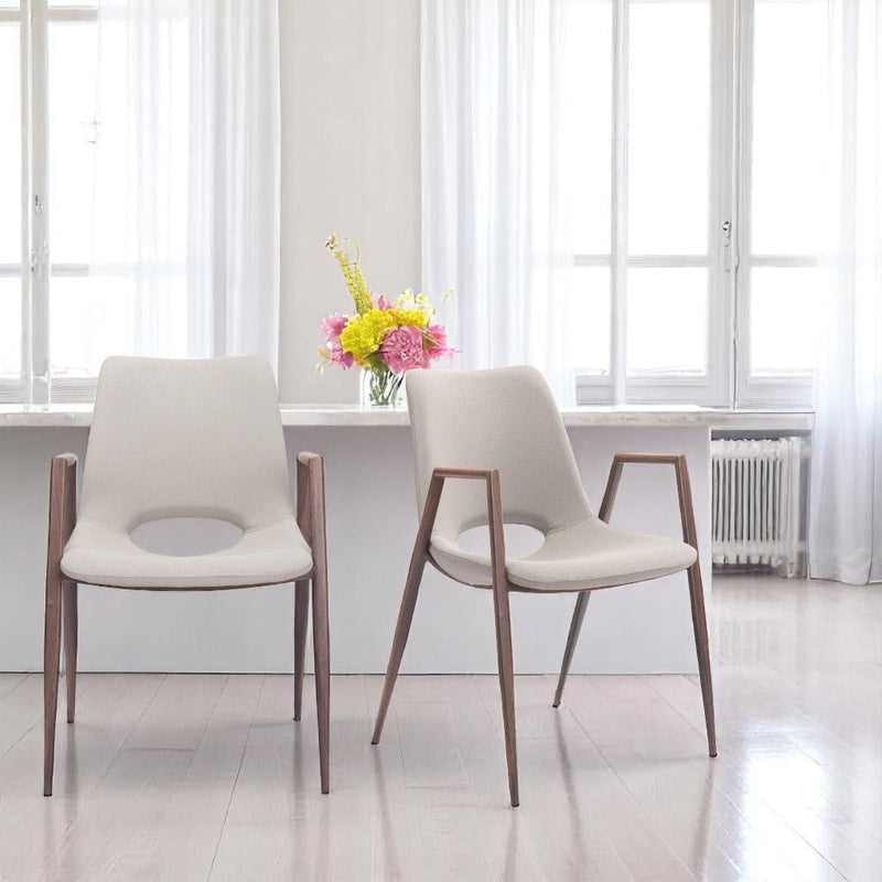 Upholstered Faux Leather Dining Arm Chairs (Set of 2) - Beige