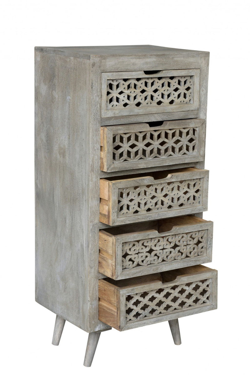 Solid Wood Five Drawer Standard Chest - Gray