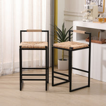 Load image into Gallery viewer, Water Hyacinth Woven Bar Stools With Back Support, Counter Height Dining Chairs (Set of 2) - Natural
