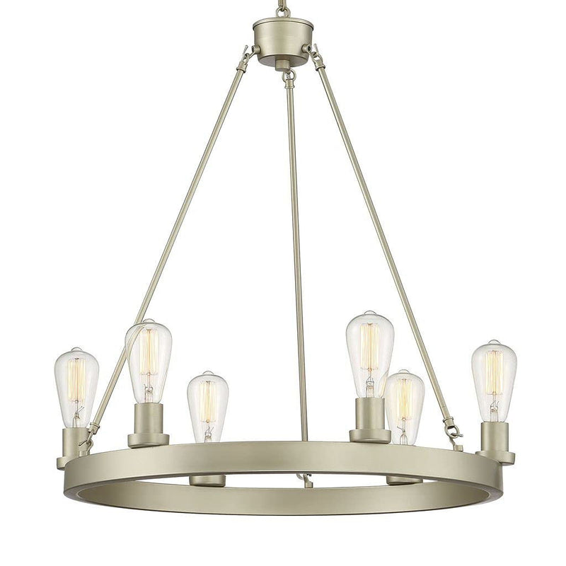 27" Candle Style Six Light Metal Dimmable Chandelier - Silver