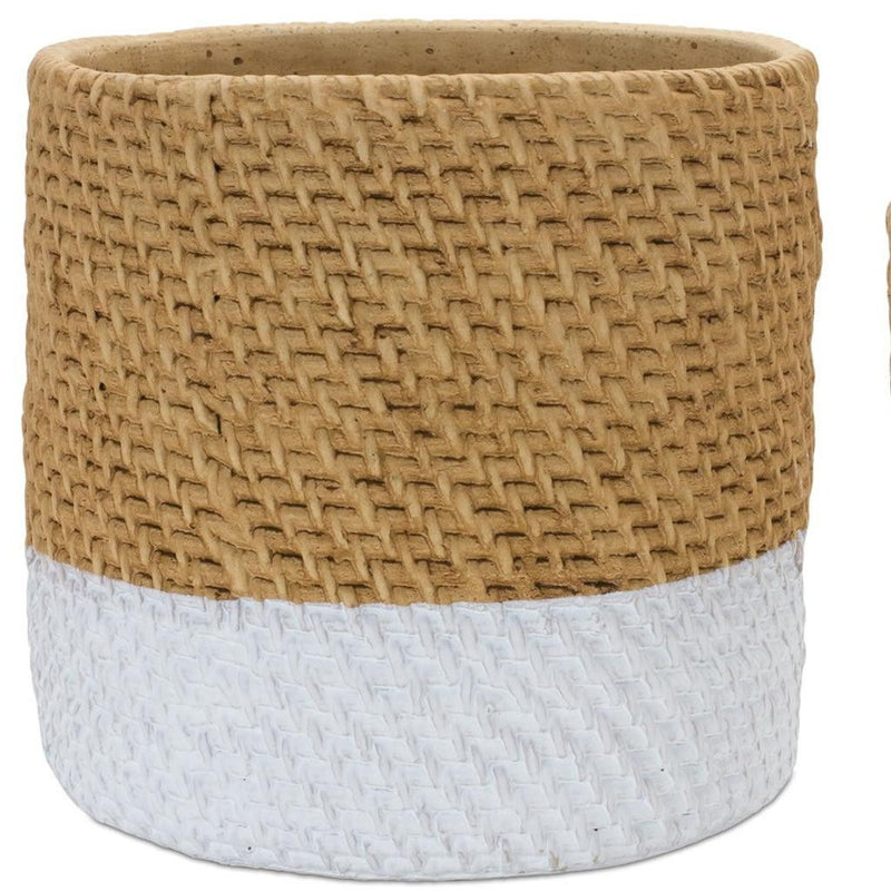 Cement 22" Ounce Two Toned Round Pot Planters (Set of 2) - Brown And White