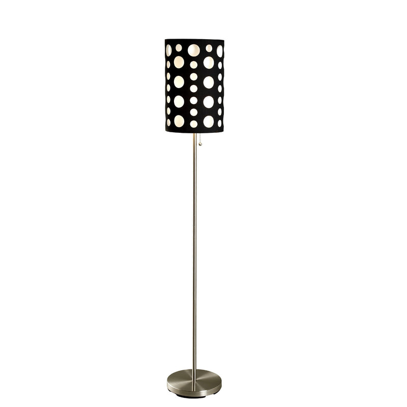 Steel Novelty Floor Lamp With Drum Shade - Silver / Black And White