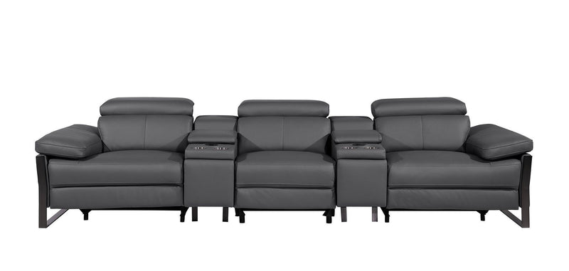 Top Grain Leather Reclining Metal USB Sofa (720340) - Dark Gray
