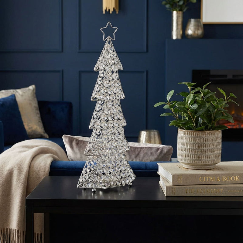 Glam Faux Crystals Christmas Tree Tabletop Sculpture - Silver