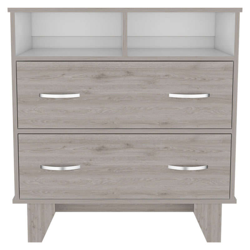 Two Drawer Dresser With Open Shelving - Light Gray