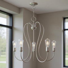Load image into Gallery viewer, 25" Five Light Dimmable Chandelier With Shades - Nickel
