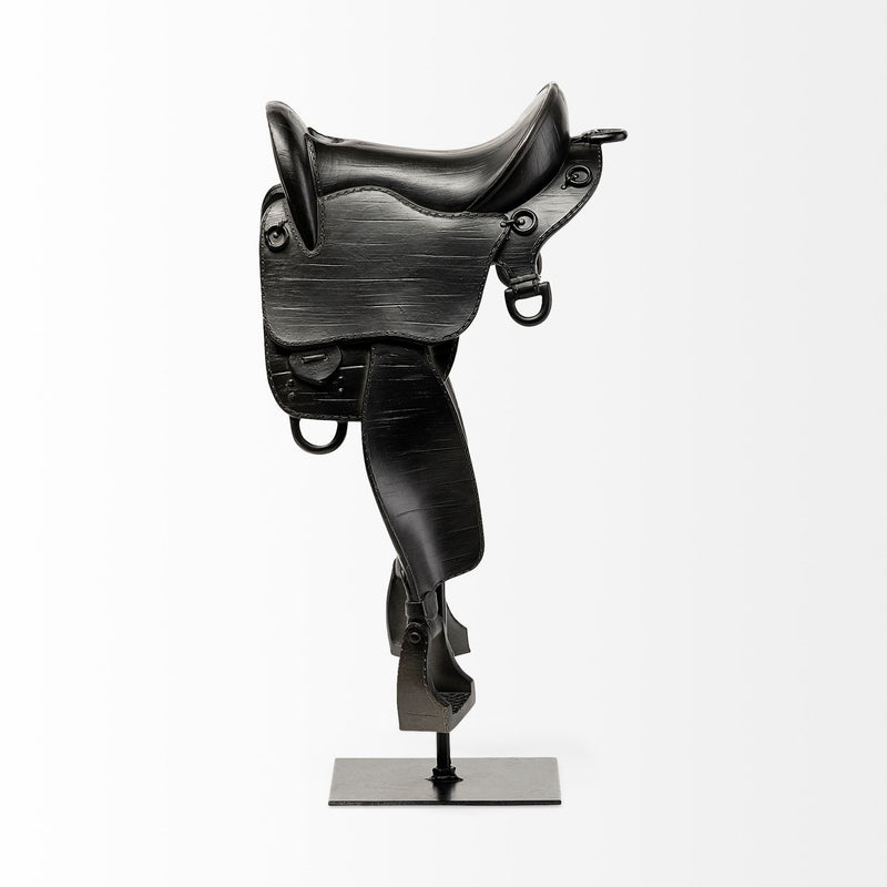 English Horse Saddle Tabletop Sculpture - Black