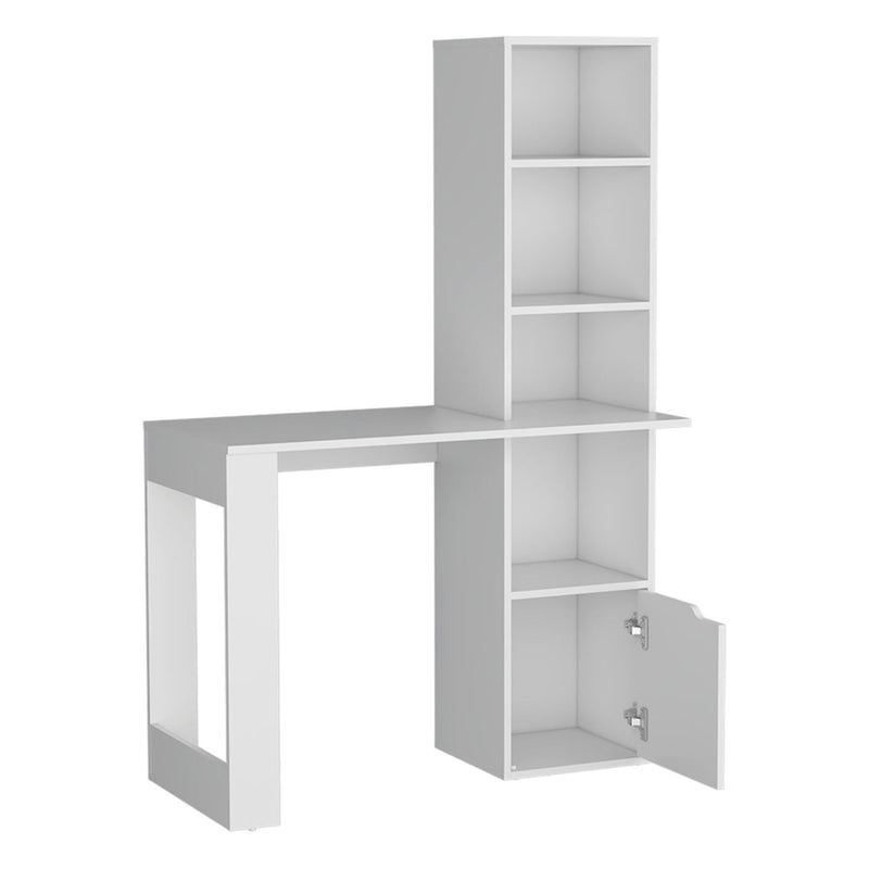 Pedestal Computer Desk With Hutch - White