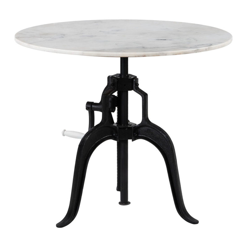 Adjustable Height Marble And Wood Pedestal Base Round Top Dining Table - White