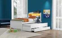 Load image into Gallery viewer, Twin Size Platform Bed with Storage LED Headboard, Twin Size Trundle and 3 Drawers, White
