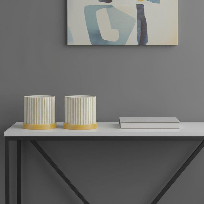 Striped Round Pot Planters (Set of 2) - Yellow / White