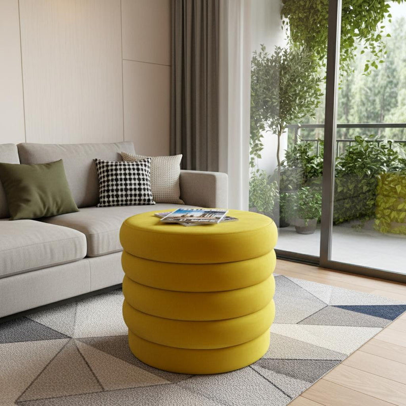 Velvet Tufted Round Cocktail Ottoman - Yellow