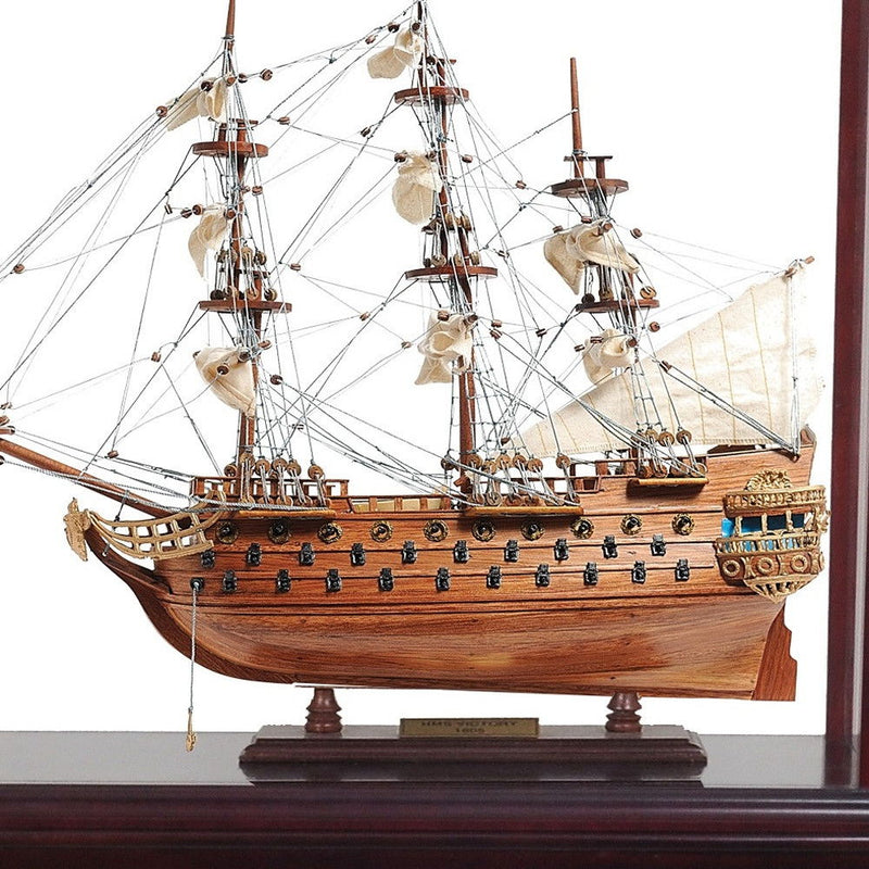 Hand Painted Model Boat Tabletop Sculpture (401923) - Brown