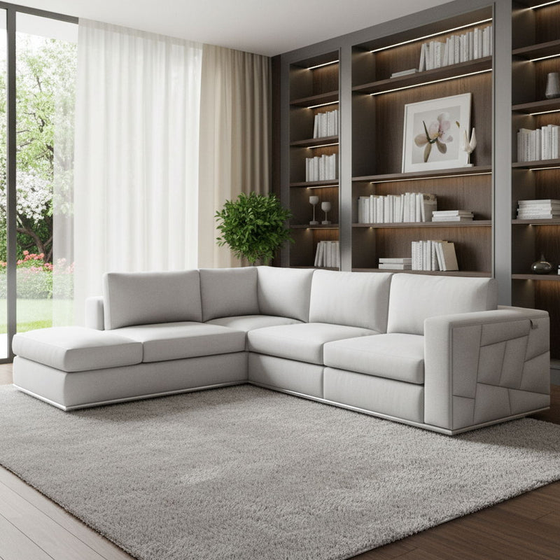 Italian Leather Reclining L-Shaped 2 Piece Corner Sectional - White
