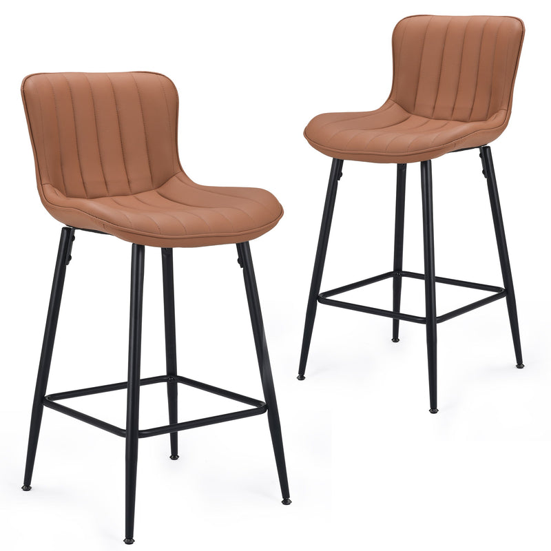 Faux Leather Metal Low Back Counter Height Bar Chairs (Set of 2) - Brown / Black