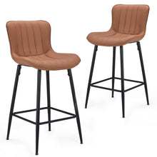 Load image into Gallery viewer, Faux Leather Metal Low Back Counter Height Bar Chairs (Set of 2) - Brown / Black

