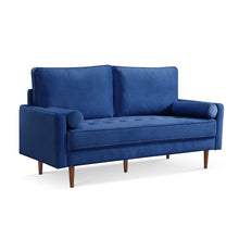 Load image into Gallery viewer, Velvet Sofa And Toss Pillows With Dark Brown Legs - Blue
