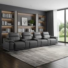 Load image into Gallery viewer, Italian Leather Reclining Metal USB Sofa (720414) - Dark Gray
