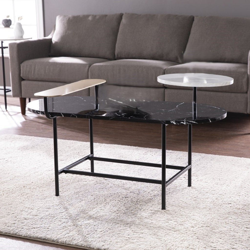 Faux Marble Metal With Iron Coffee Table - Black