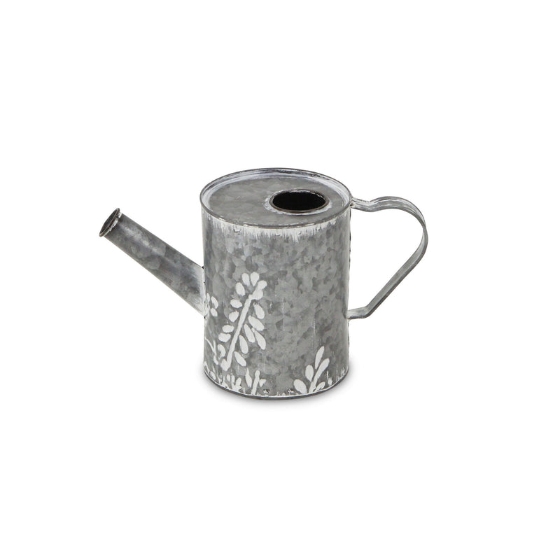 Galvanized Flowers Hand Painted Decorative Watering Can (635818) - Gray / White