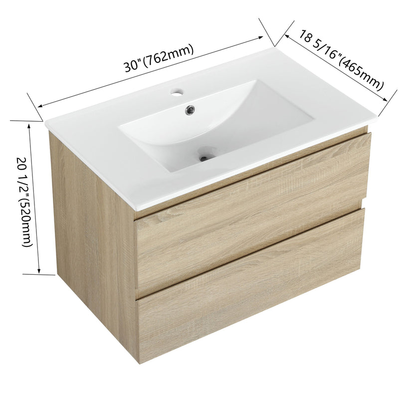 Wall Mounted Bathroom Vanity & Sink, 2 Soft Close Drawers