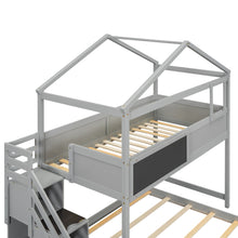 Load image into Gallery viewer, Twin over Full House Bunk Bed with Storage Staircase and Blackboard,Gray(Old SKU: GX001701AAE)
