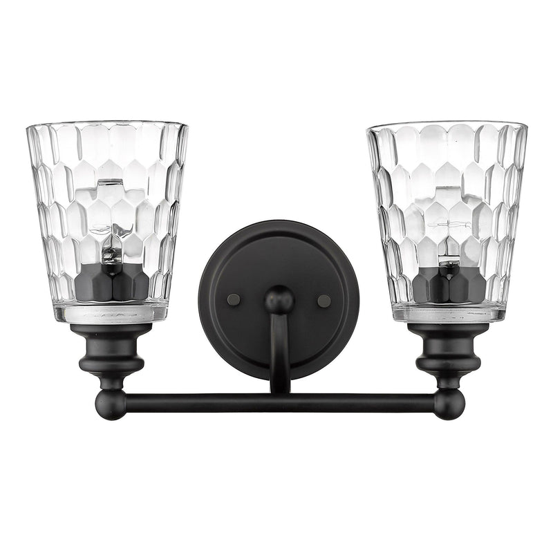 Metal And Pebbled Glass Two Light Wall Light - Black