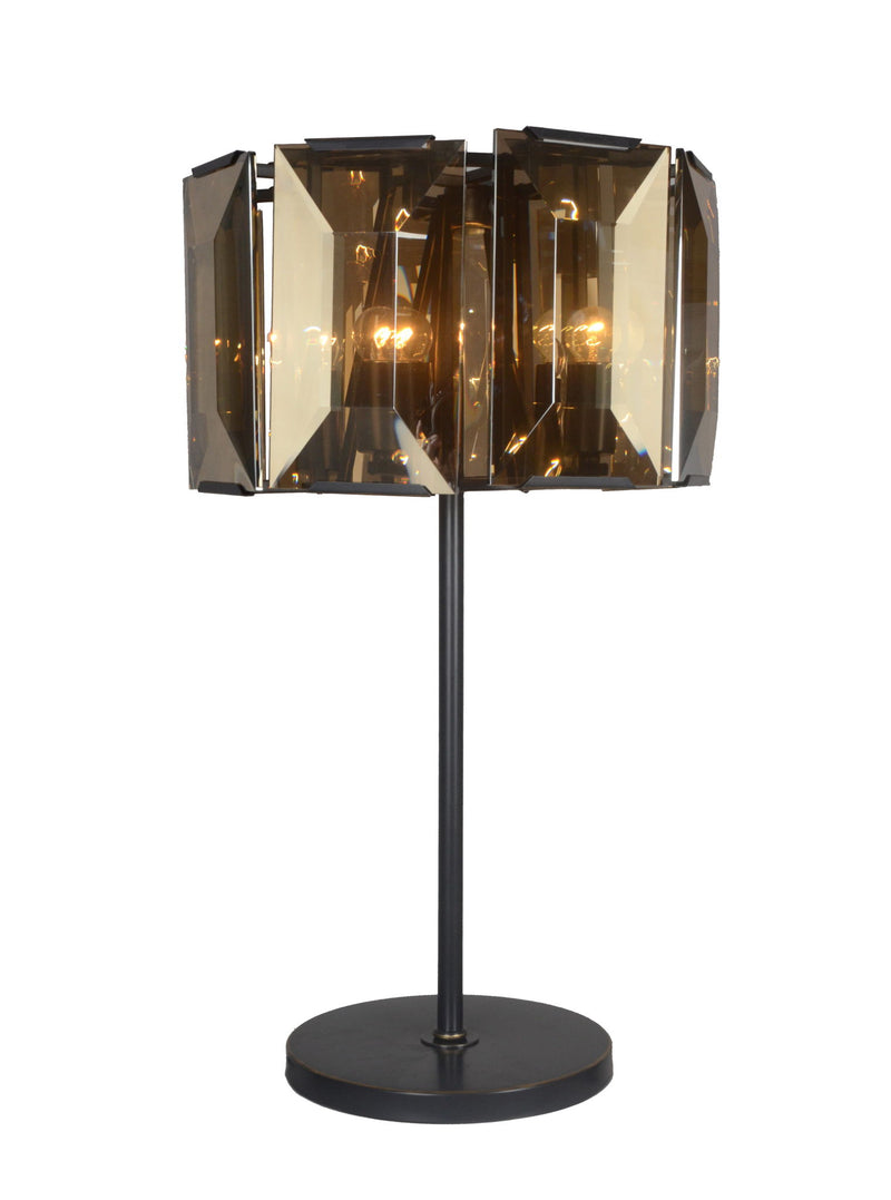 Metal Four Light Cylinder Bedside Table Lamp With Amber Round Shade - Bronze