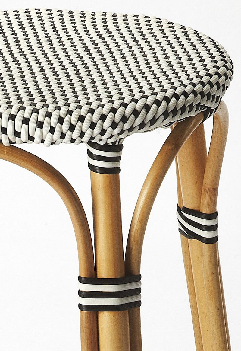 Rattan Backless Bar Height Bar Chair - Natural Black And White