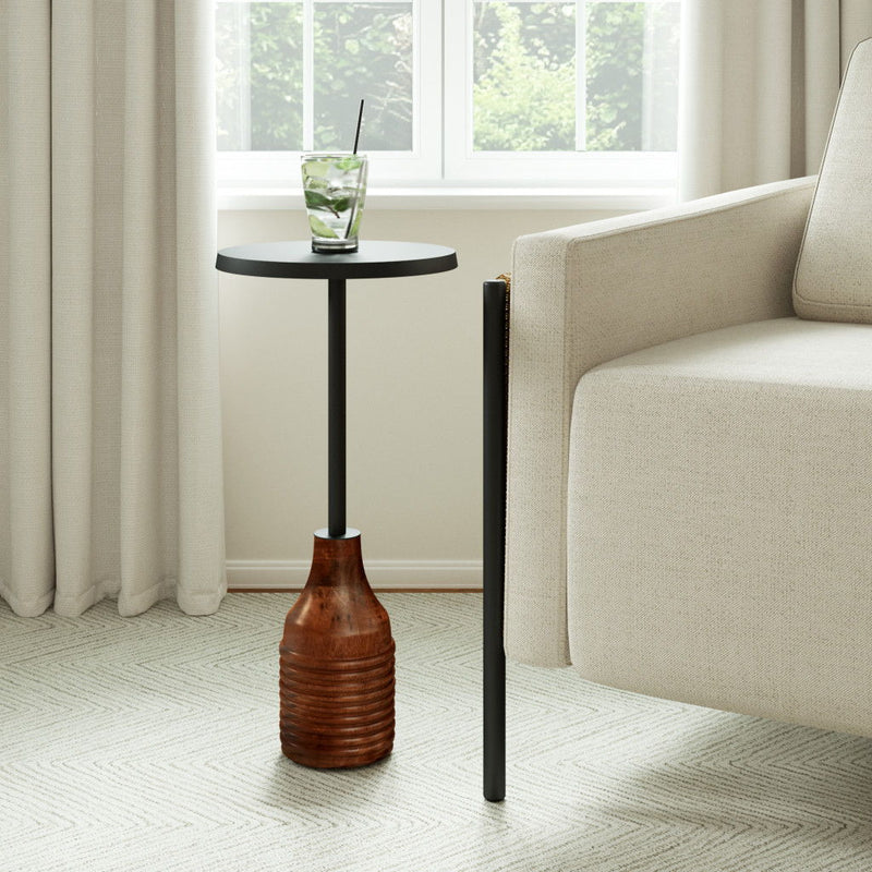 Distressed Iron Solid Wood Round Pedestal End Table (716349) - Black / Brown
