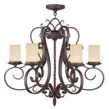 Load image into Gallery viewer, 27" Six Light Metal Dimmable Chandelier With Shades - Bronze / Cream
