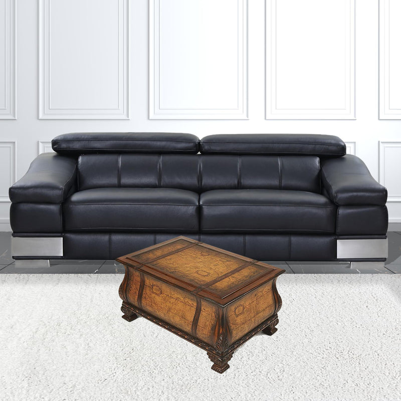 Old World Vintage Style Map Bombe Coffee Table - Light Brown