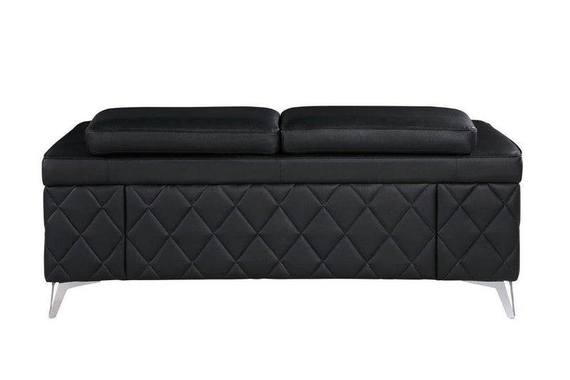 Metallic Leather Loveseat - Black / Silver