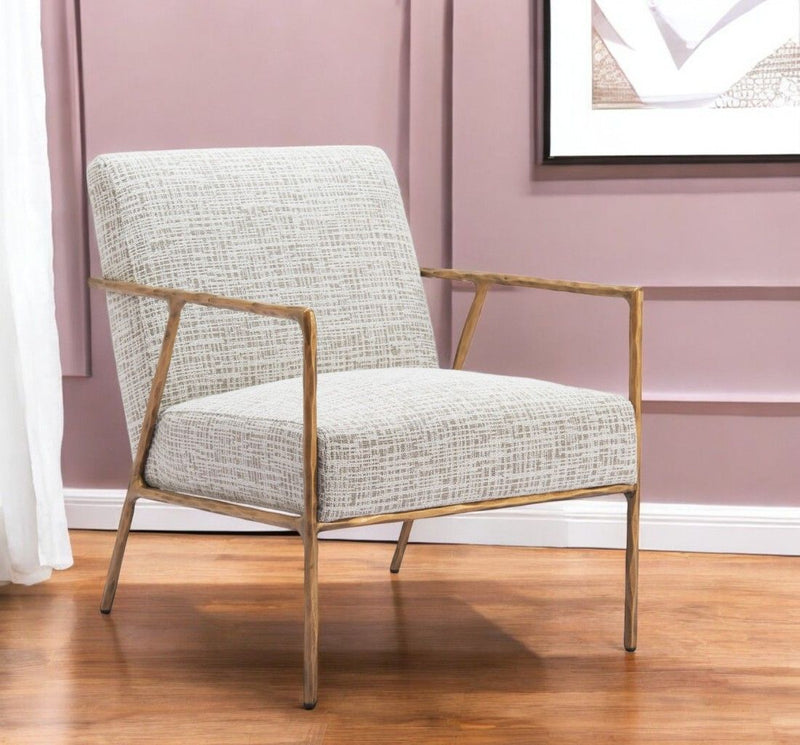 25" Upholstered Arm Chair - Beige / Gold
