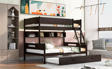 Load image into Gallery viewer, Wood Twin over Full Bunk Bed with Storage Shelves and Twin Size Trundle, Espresso
