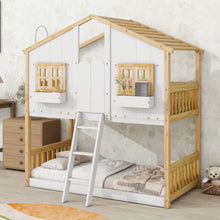 Load image into Gallery viewer, House Bunk Bed With Roof, Window, Window Box, Door, With Safety Guardrails And Ladder
