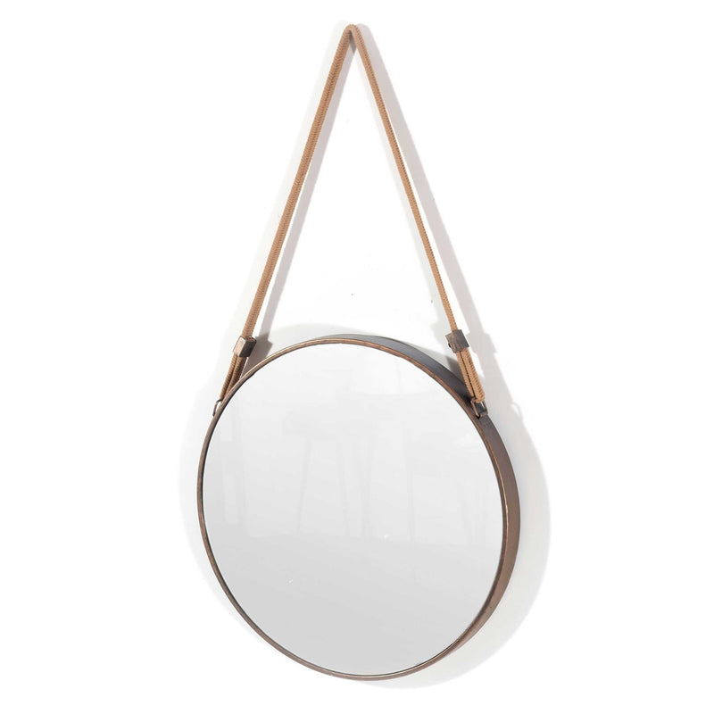 19" Copper Metal Round Rope Hanging Accent Mirror - Dark Brown