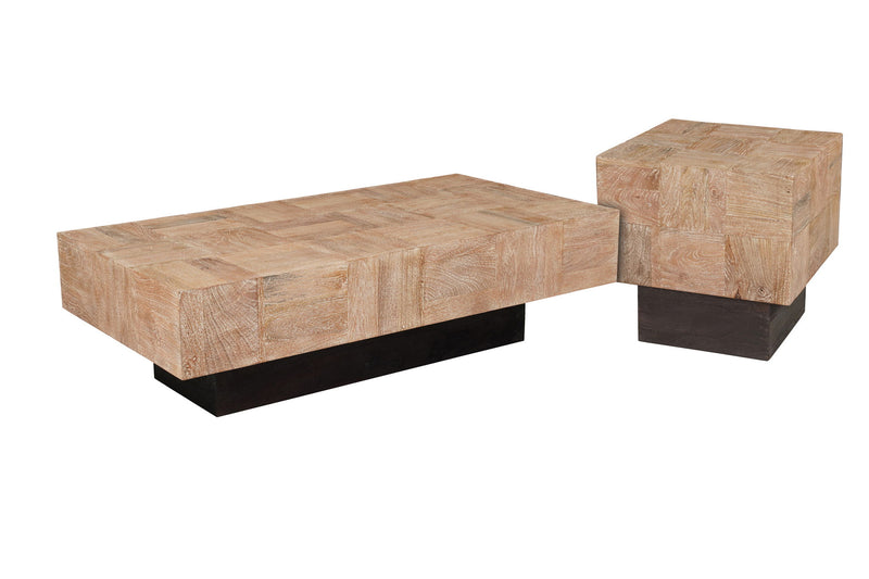 Wood Block Coffee Table (Set of 2) - Natural / Brown