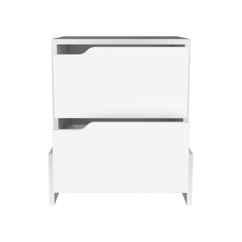 17" x 14.6" x 19.9" Two Drawer Faux Wood Nightstand - White