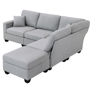 [VIDEO provided][New]89.8*60.2" Modern Sectional Sofa,5-Seat Modular Couch Set with Convertible Ottoman,L-Shape Linen Fabric Corner Couch Set with 2 Pillows for Living Room,Apartment,Office, 3 Colors