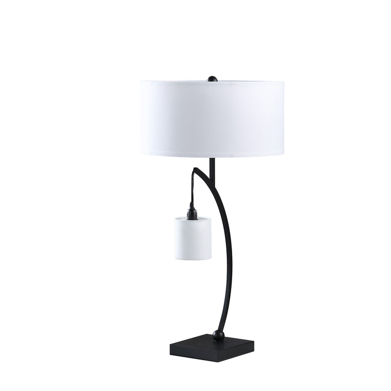Metal Two Light Arched Table Lamp With White Drum Shade - Black