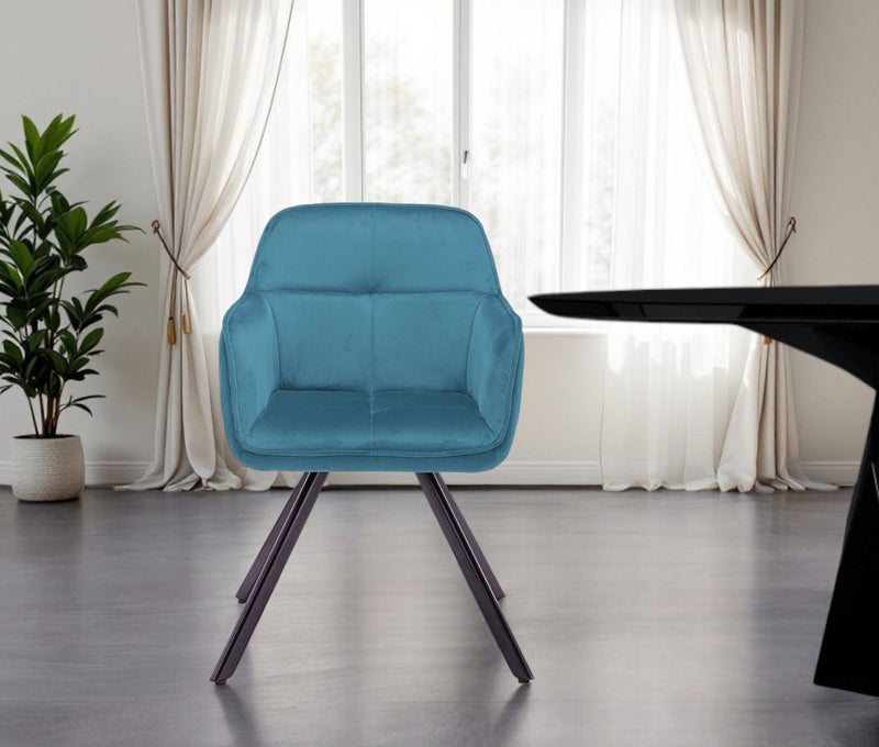 Tufted And Velvet And Metal Dining Arm Chair - Blue
