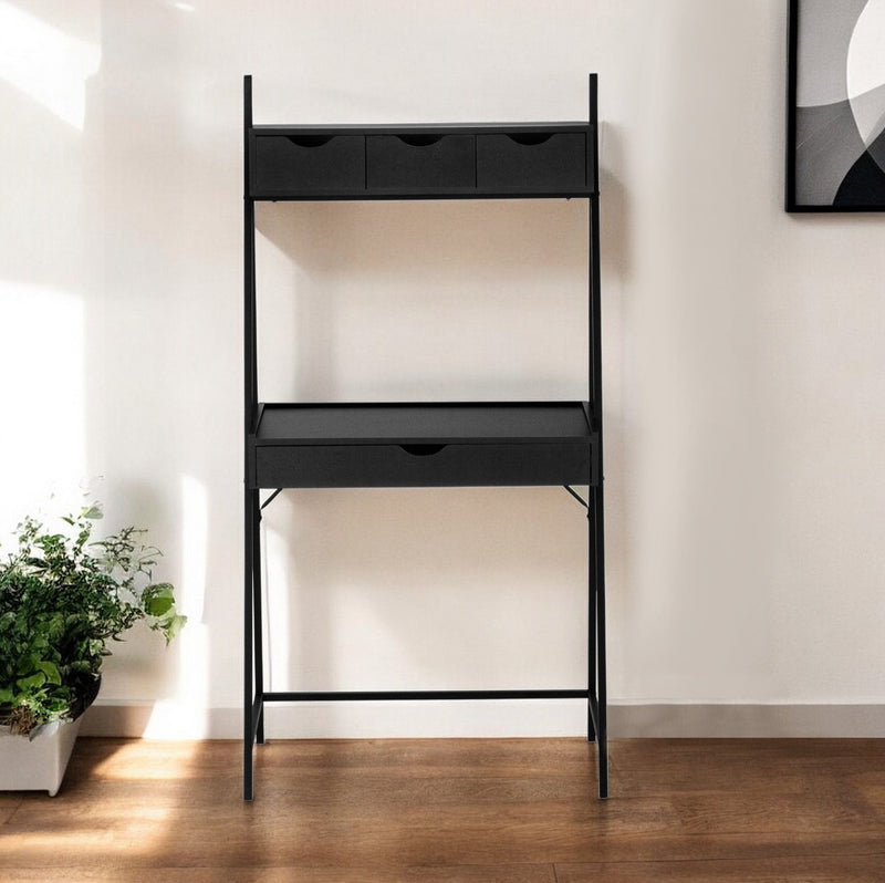 Computer Desk With Four Drawers - Black
