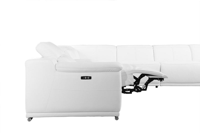 Italian Leather Power Reclining 8 Piece Corner Sectional With Console - White