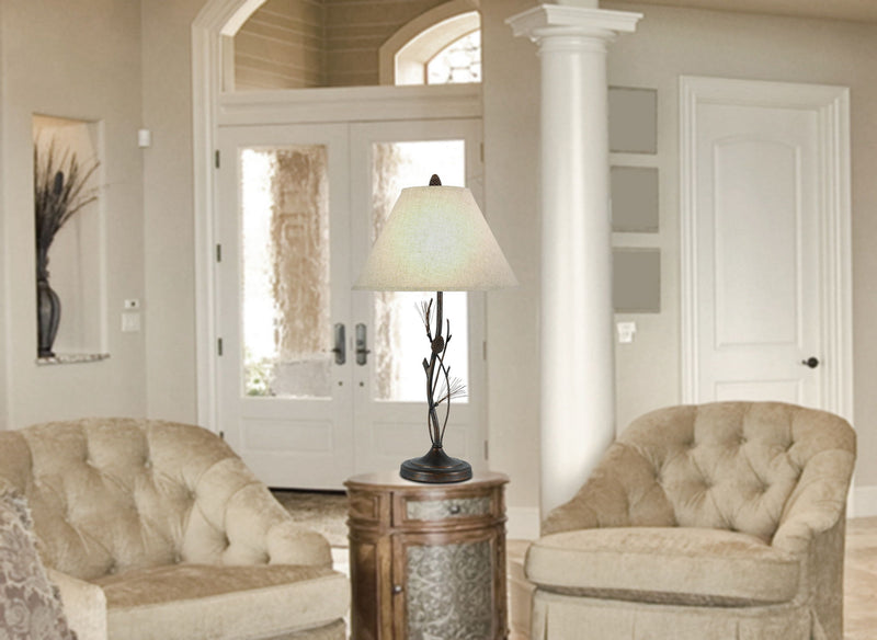 Metal Table Lamp With Gray Empire Shade - Rust